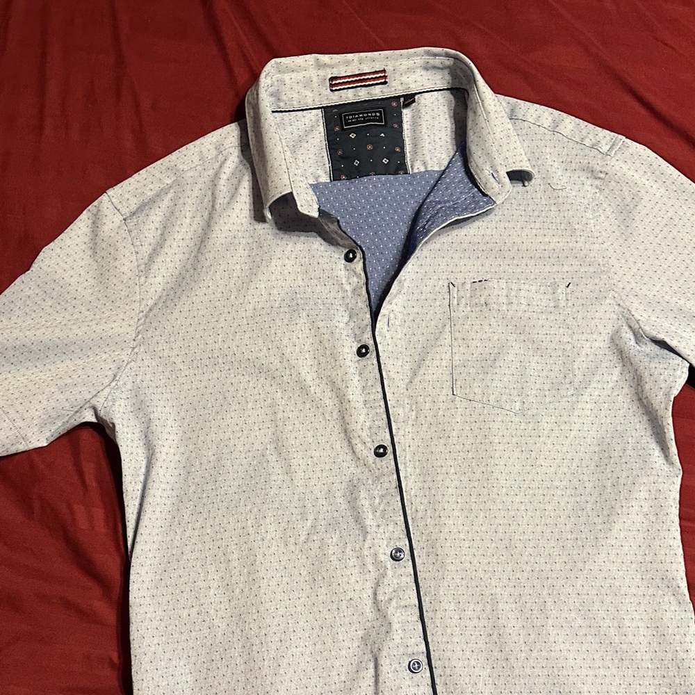 7 Diamonds Light Gray Casual Button Down Shirt